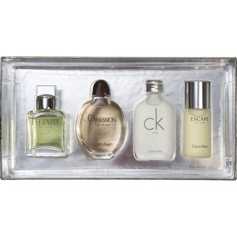 CALVIN KLEIN VARIETY by Calvin Klein 4 PIECE MENS MINI VARIETY WITH ETERNITY & OBSESSION & CK ONE & ESCAPE AND ALL ARE EDT 0.5 OZ MINIS