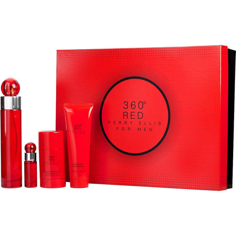 PERRY ELLIS 360 RED by Perry Ellis EDT SPRAY 3.4 OZ & SHOWER GEL 3 OZ & DEODORANT STICK 2.5 OZ & EDT SPRAY 0.25 OZ MINI