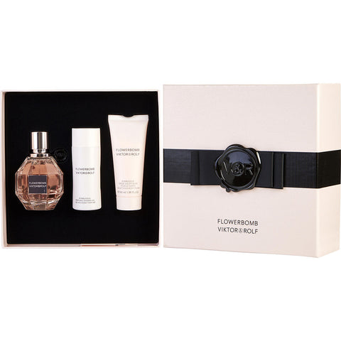 FLOWERBOMB by Viktor & Rolf EAU DE PARFUM SPRAY 1.7 OZ & BODY CREAM 1.3 OZ & SHOWER GEL 1.7 OZ