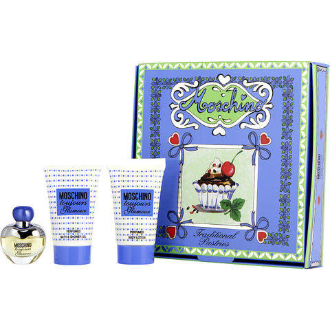 MOSCHINO TOUJOURS GLAMOUR by Moschino EDT 0.17 OZ MINI & BODY LOTION 0.85 OZ & SHOWER GEL 0.85 OZ