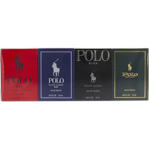 RALPH LAUREN VARIETY by Ralph Lauren 4 PIECE MINI VARIETY WITH POLO & POLO BLUE & POLO BLACK & POLO RED AND ALL EDT 0.5 OZ