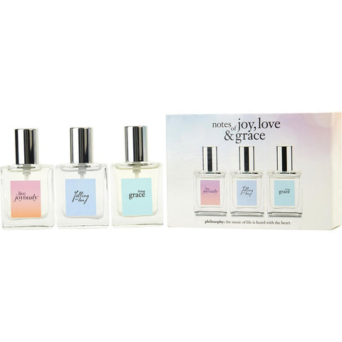 PHILOSOPHY VARIETY by Philosophy 3 PIECE VARIETY WITH LIVE JOYOUSLY EAU DE PARFUM & LIVING GRACE EDT & FALLING IN LOVE EDT AND ALL ARE SPRAY 0.5 OZ