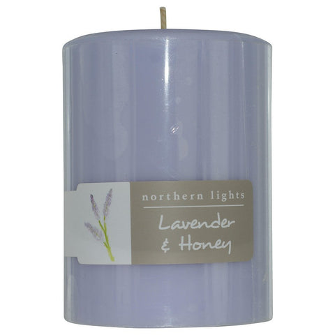 LAVENDER & HONEY by ONE 3x4 inch PILLAR CANDLE. BURNS APPROX. 80 HRS.