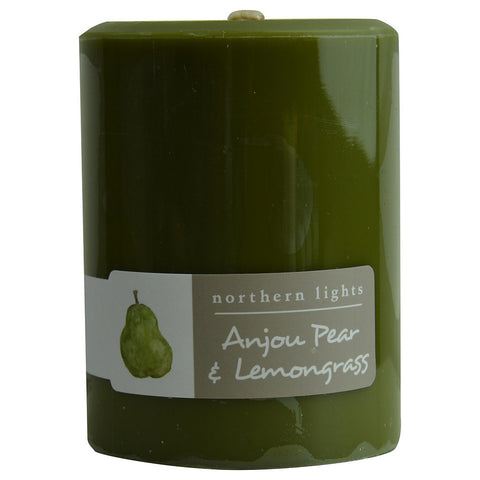ANJOU PEAR & LEMONGRASS by ONE 3x4 inch PILLAR CANDLE. BURNS APPROX. 80 HRS.