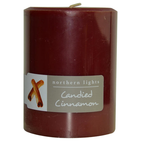 CANDIED CINNAMON by ONE 3x4 inch PILLAR CANDLE. BURNS APPROX. 80 HRS.