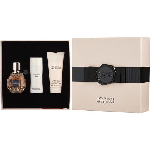 FLOWERBOMB by Viktor & Rolf EAU DE PARFUM SPRAY 1 OZ & BODY CREAM 1.3 OZ & SHOWER GEL 1.7 OZ