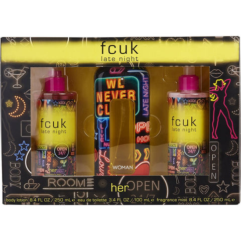 FCUK LATE NIGHT by French Connection EDT SPRAY 3.4 OZ & BODY LOTION 8.4 OZ & FRAGRANCE MIST 8.4 OZ