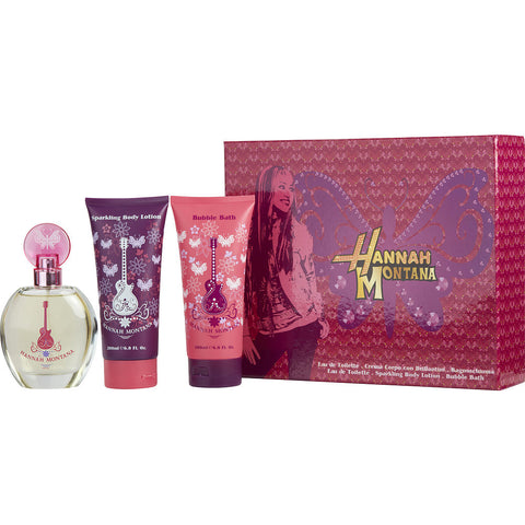 HANNAH MONTANA by Disney EDT SPRAY 3.4 OZ & SPARKLING BODY LOTION 6.8 OZ & BUBBLE BATH 6.8 OZ