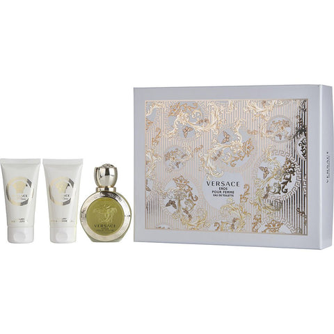 VERSACE EROS POUR FEMME by Gianni Versace EDT SPRAY 1.7 OZ & BODY LOTION 1.7 OZ & SHOWER GEL 1.7 OZ