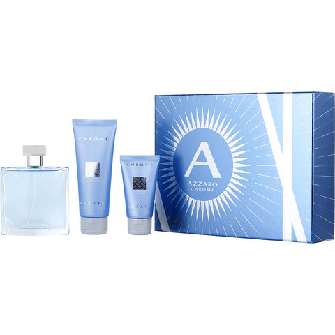 CHROME by Azzaro EDT SPRAY 3.4 OZ & AFTERSHAVE BALM 1.7 OZ & ALL OVER SHOWER GEL 3.4 OZ