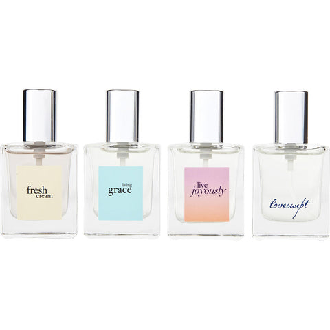 PHILOSOPHY VARIETY by Philosophy 4 PIECE VARIETY WITH LIVE JOYOUSLY EAU DE PARFUM & FRESH CREAM EDT & LIVING GRACE EDT & LOVESWEPT EDT AND ALL ARE SPRAY 0.5 OZ