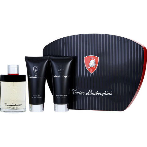 LAMBORGHINI INVINCIBILE by Tonino Lamborghini EDT SPRAY 4.2 OZ & AFTERSHAVE BALM 5 OZ & SHOWER GEL 5 OZ