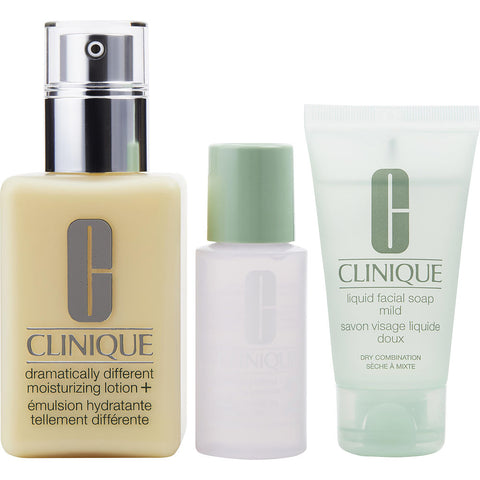 CLINIQUE by Clinique Dramatically Different Moisturizing Lotion ( With Pump ) 125ml/4.2oz + Liquid Facial Soap + Clarifying Lotion (Dry to Combination Skin) 30ml/1oz