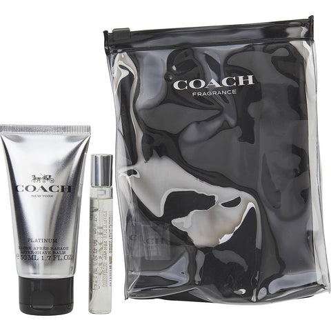 COACH PLATINUM by Coach EAU DE PARFUM SPRAY 0.25 OZ MINI & AFTERSHAVE BALM 1.7 OZ & POUCH
