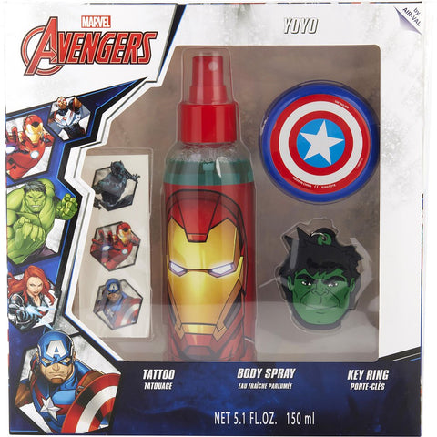 AVENGERS by Marvel Comics BODY SPRAY 5.1 OZ & TATTOO & YOYO & KEYRING