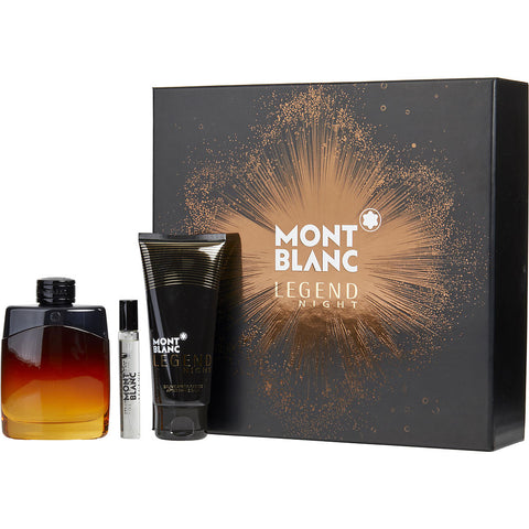MONT BLANC LEGEND NIGHT by Mont Blanc EAU DE PARFUM SPRAY 3.3 OZ & AFTERSHAVE BALM 3.3 OZ & EAU DE PARFUM SPRAY 0.25 OZ MINI
