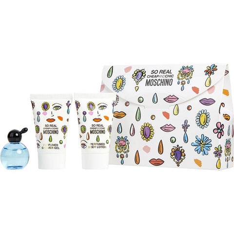 MOSCHINO CHEAP & CHIC SO REAL by Moschino EDT 0.16 OZ MINI & BODY LOTION 0.8 OZ & SHOWER GEL 0.8 OZ