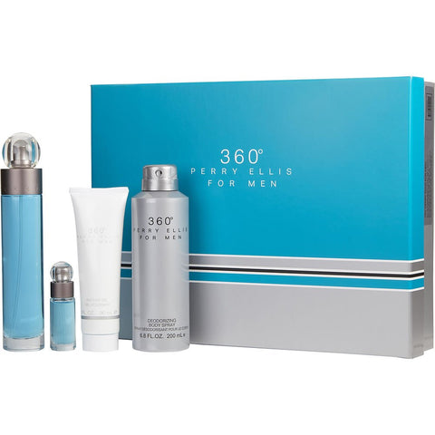 PERRY ELLIS 360 by Perry Ellis EDT SPRAY 3.4 OZ & SHOWER GEL 3 OZ & DEODORANT BODY SPRAY 6.8 OZ & EDT SPRAY 0.25 OZ MINI