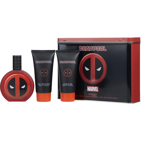 DEADPOOL by Marvel EDT SPRAY 3.4 OZ & SHOWER GEL 3.4 OZ & AFTERSHAVE BALM 3.4 OZ