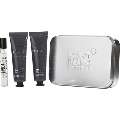 MONT BLANC EXPLORER by Mont Blanc EAU DE PARFUM 0.25 OZ MINI & AFTERSHAVE BALM 1 OZ & SHOWER GEL 1 OZ & TRAVEL POUCH