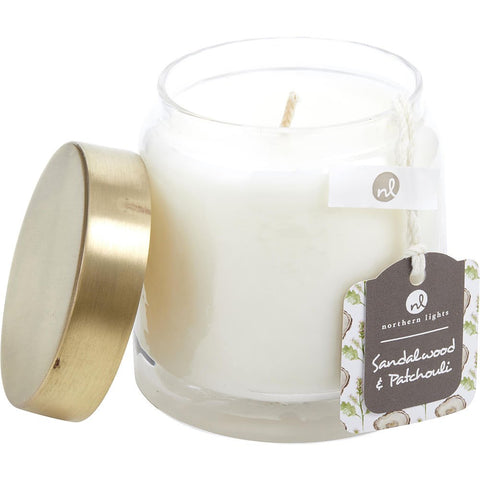 SANDALWOOD & PATCHOULI by SCENTED SOY GLASS CANDLE 10 OZ. COMBINES PATCHOULI & AMBER SANDALWOOD