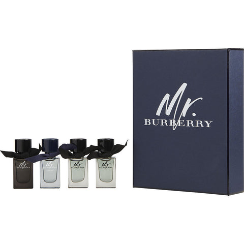 BURBERRY VARIETY by Burberry 4 PIECE MENS VARIETY WITH MR BURBERRY INDIGO EDT & MR BURBERRY EAU DE PARFUM & 2 X MR BURBERRY EDT & ALL ARE 0.16 OZ MINIS