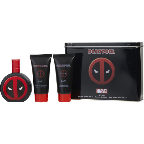 DEADPOOL DARK by Marvel EDT SPRAY 3.4 OZ & SHOWER GEL 3.4 OZ & AFTERSHAVE BALM 3.4 OZ