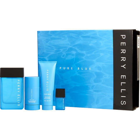 PERRY ELLIS PURE BLUE by Perry Ellis EDT SPRAY 3.4 OZ & DEODORANT STICK ALCOHOL FREE 2.75 OZ & SHOWER GEL 3 OZ & EDT SPRAY 0.25 OZ