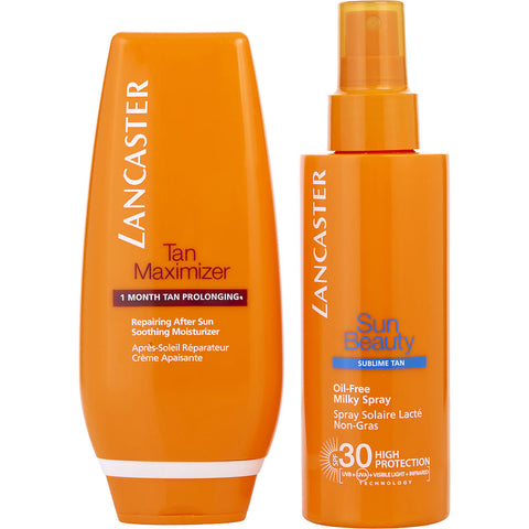 Lancaster by Lancaster Your Suncare Routine For A Legendary Goldan Tan Set: Oil-Free Milky Spray SPF 30 150ml + Tan Maximizer After Sun 125ml 2pcs