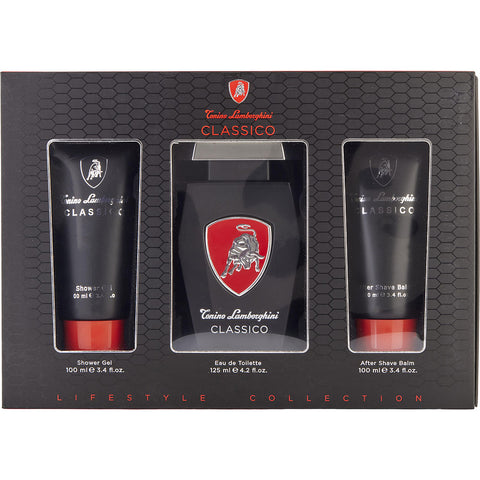 LAMBORGHINI CLASSICO by Tonino Lamborghini EDT SPRAY 4.2 OZ & AFTERSHAVE BALM 3.4 OZ & SHOWER GEL 3.4 OZ