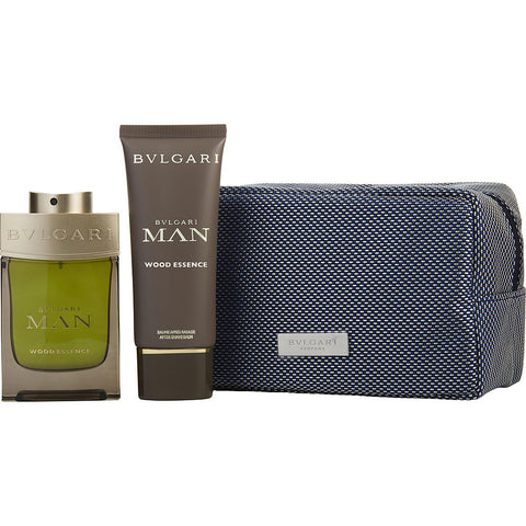 BVLGARI MAN WOOD ESSENCE by Bvlgari EAU DE PARFUM SPRAY 3.4 OZ & AFTERSHAVE BALM 3.4 OZ & POUCH