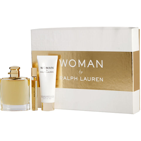 RALPH LAUREN WOMAN by Ralph Lauren EAU DE PARFUM SPRAY 3.4 OZ & BODY LOTION 2.5 OZ & EAU DE PARFUM ROLLERBALL 0.34 OZ MINI