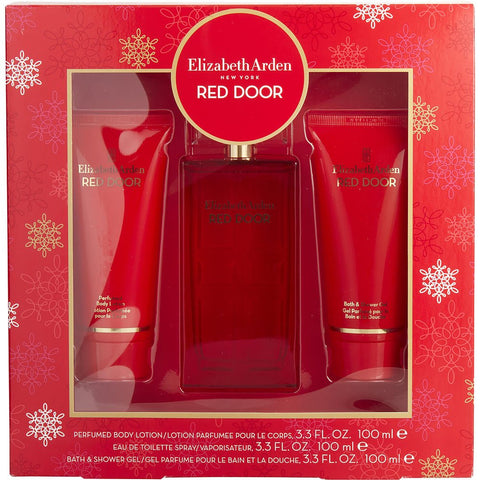 RED DOOR by Elizabeth Arden EDT SPRAY 3.3 OZ (NEW PACKAGING) & BODY LOTION 3.3 OZ & SHOWER GEL 3.3 OZ