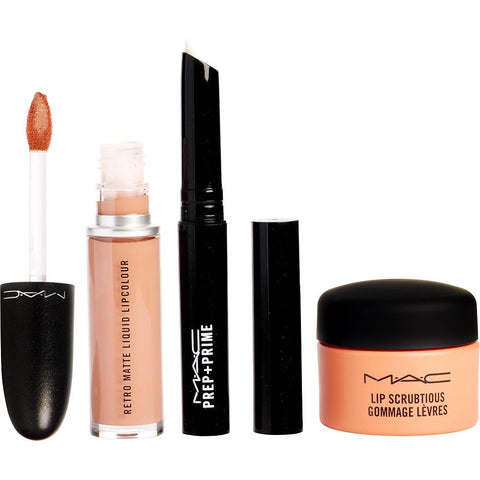 MAC by Make-Up Artist Cosmetics Lip Kit Neutral Travel: Lip Scrubtious + Prep+Prime Lip + Retro Matte Liquid Lipcolour -Neutral