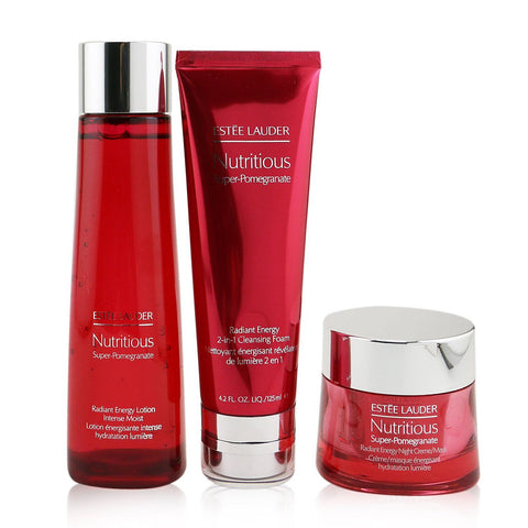 ESTEE LAUDER by Estee Lauder Nutritious Super-Pomegranate Overnight Radiance Collection: Cleansing Foam 125ml+Lotion Intense Moist 200ml+Night Creme 50ml 3pcs