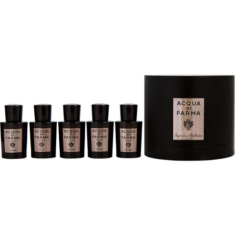 ACQUA DI PARMA VARIETY by Acqua di Parma 5 PIECE VARIETY WITH COLONIA OUD & COLONIA LEATHER & COLONIA AMBRA & COLONIA QUERCIA & COLONIA SANDALO AND ALL ARE EAU DE COLOGNE CONCENTREE 0.7 OZ