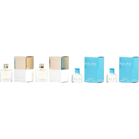 RALPH LAUREN VARIETY by Ralph Lauren 4 PIECE WOMENS VARIETY WITH RALPH EDT X 2 & WOMAN EAU DE PARFUM X 2 AND ALL ARE 0.25 OZ MINI