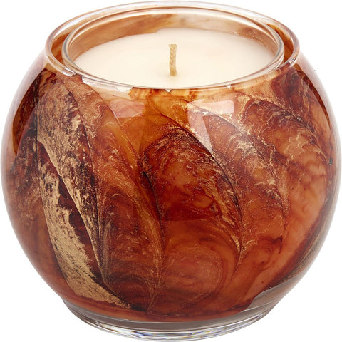 PUMPKIN SPICE CANDLE GLOBE by THE INSIDE OF THIS 4 in POLISHED GLOBE IS PAINTED WITH WAX TO CREATE SWIRLS OF GOLD AND RICH HUES AND COMES IN A SATIN COVERED GIFT BOX. CANDLE IS FILLED WITH A TRANSLUCENT WAX. BURNS APPROX. 50 HRS - U