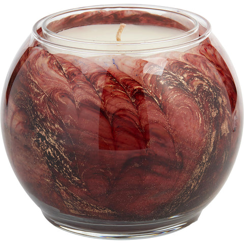 HEARTHSTONE CANDLE GLOBE by THE INSIDE OF THIS 4 in POLISHED GLOBE IS PAINTED WITH WAX TO CREATE SWIRLS OF GOLD AND RICH HUES AND COMES IN A SATIN COVERED GIFT BOX. CANDLE IS FILLED WITH A TRANSLUCENT WAX. BURNS APPROX. 50 HRS