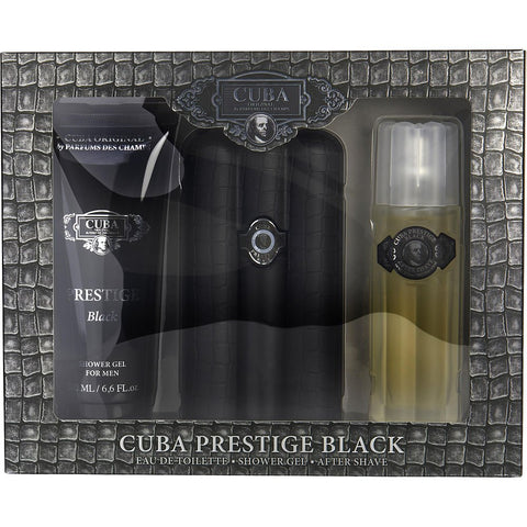 CUBA PRESTIGE BLACK by Cuba EDT SPRAY 3 OZ & AFTERSHAVE SPRAY 3.3 OZ & SHOWER GEL 6.6 OZ