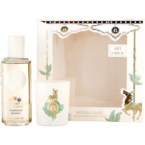 ROGER & GALLET TUBEREUSE HEDONIE by Roger & Gallet EAU DE COLOGNE SPRAY 3.4 OZ & SCENTED CANDLE 2 OZ