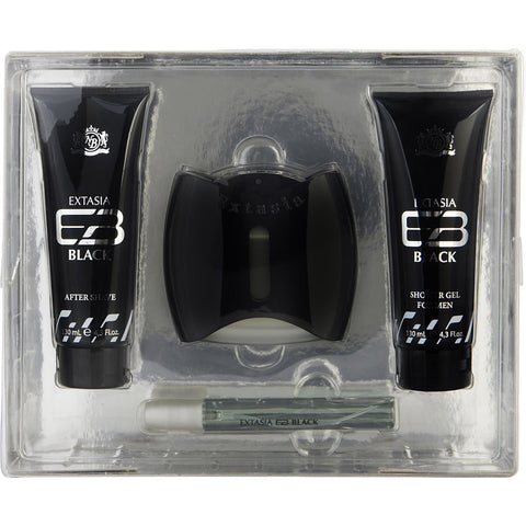 NEW BRAND EXTASIA BLACK by New Brand EDT SPRAY 3.3 OZ & SHOWER GEL 4.3 OZ & AFTERSHAVE 4.3 OZ & EDT SPRAY 0.5 OZ MINI