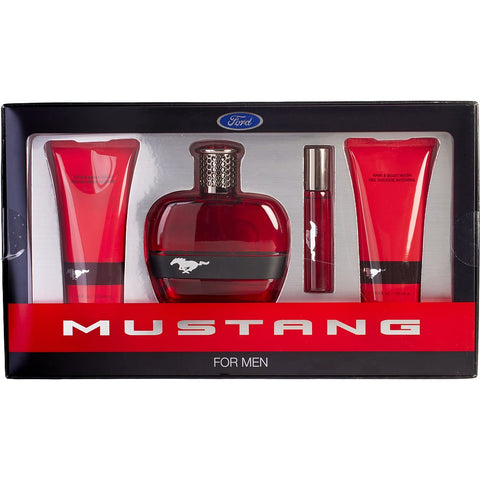 FORD MUSTANG RED by Estee Lauder EDT SPRAY 3.4 OZ & HAIR AND BODY WASH 3.4 OZ & AFTERSHAVE BALM 3.4 OZ & EDT SPRAY 0.5 OZ