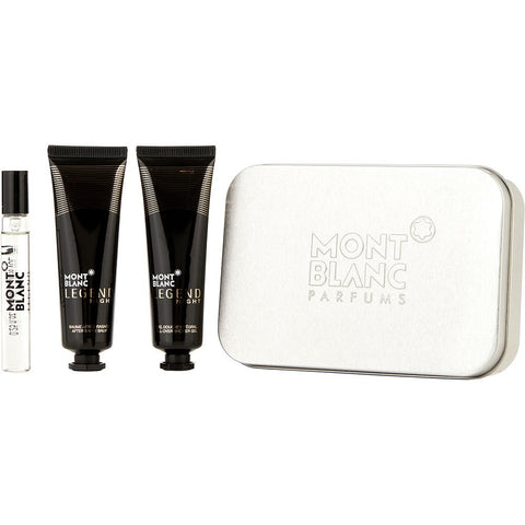 MONT BLANC LEGEND NIGHT by Mont Blanc EAU DE PARFUM 0.25 OZ MINI & AFTERSHAVE BALM 1 OZ & SHOWER GEL 1 OZ