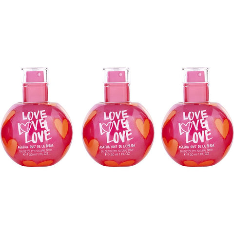 AGATHA RUIZ DE LA PRADA LOVE LOVE LOVE by Agatha Ruiz De La Prada EDT SPRAY 1 OZ X 3