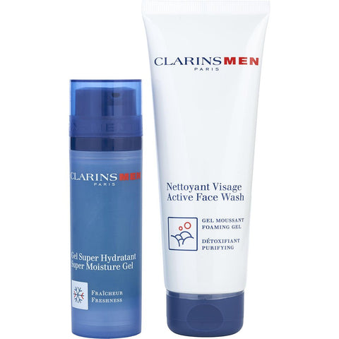 Clarins by Clarins Men's Skin Essentiels Travel Set: Active Face Wash 125ml + Super Moisture Gel 50ml 2pcs