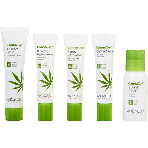 Andalou Naturals by Andalou Naturals CannaCell Botanical Get Started Kit: X.Foliate Scrub + DeTox Mask + Hydrating Toner + Happy Day Cream + Dreamy Night Cream 5pcs