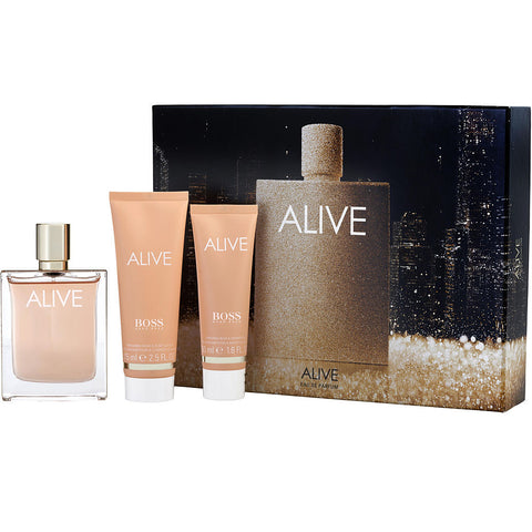 HUGO BOSS ALIVE by Hugo Boss EAU DE PARFUM SPRAY 2.7 OZ & BODY LOTION 2.5 OZ & SHOWER GEL 1.6 OZ