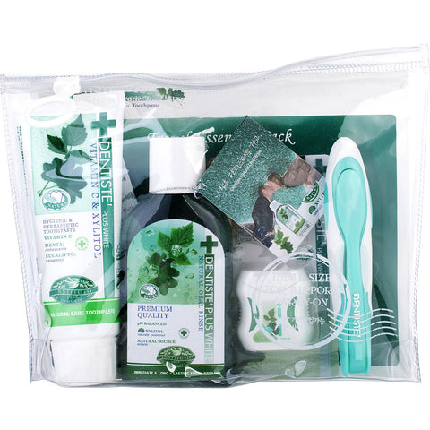 Dentiste by Dentiste Plus White Travel Essential Pack: Vitamin C & Xylitol Toothpaste 60g + Natural Oral Rinse 100ml + Dental Deep Clean Floss 15ml + Toothbrush 4pcs