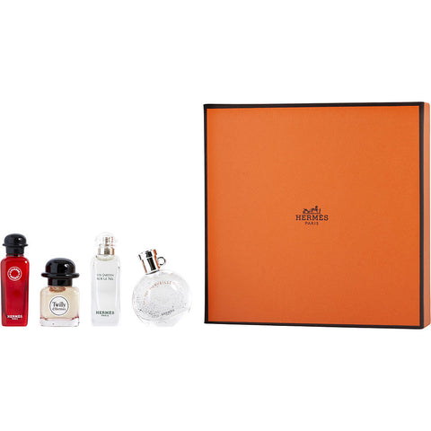 HERMES VARIETY by Hermes 4 PIECE MINI VARIETY WITH UN JARDIN SUR LE NIL EDT 0.25 OZ & EAU DES MERVEILLES EDT 0.25 OZ & TWILLY D'HERMES EAU DE PARFUM 0.25 OZ & EAU DE RHUBARBE ECARLATE EAU DE COLOGNE 0.25 OZ
